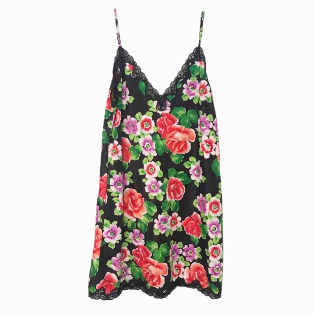 Vintage Victoria’s Secret Floral Lace Chemise Nightgown Large Red Black
